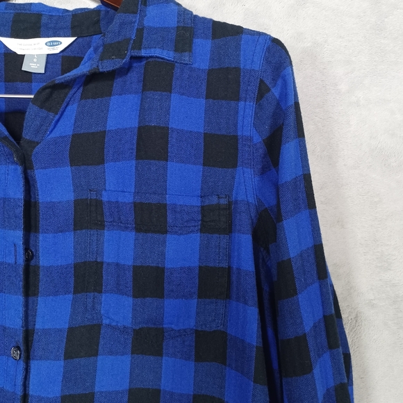 Old Navy Women’s Plaid Flannel Shirt Large Blue Black Classic Fit Soft Cotton - Picture 4 of 10